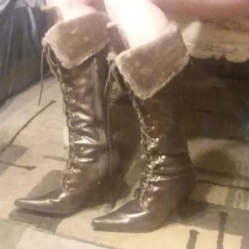 Delicious Brown knee high faux fur boots